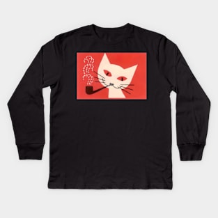 Cat with a Pipe - 1960s Czechoslovakian Matchbook Kids Long Sleeve T-Shirt